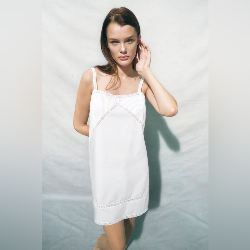 Zara White Lingerie Dress // size M